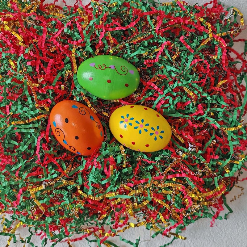 Ottwlli150Gram Green Red & Gold Color Crinkle cut paper shred Filler Gift Box Filling Easter Grass for Wedding, Birthday, Anniversary,Valentine, Christmas Gift Box Filler - Image 3